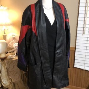 Leather swing red/black & purple swing coat. This coat is so very soft small
